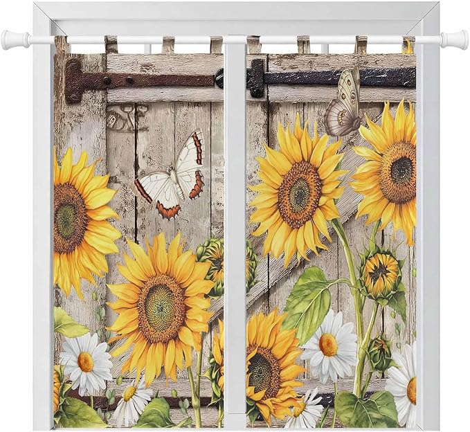 Farmhouse Sunflowers Bathroom Curtains 63 Inch Length, Window Curtains Tab Top by Unknown