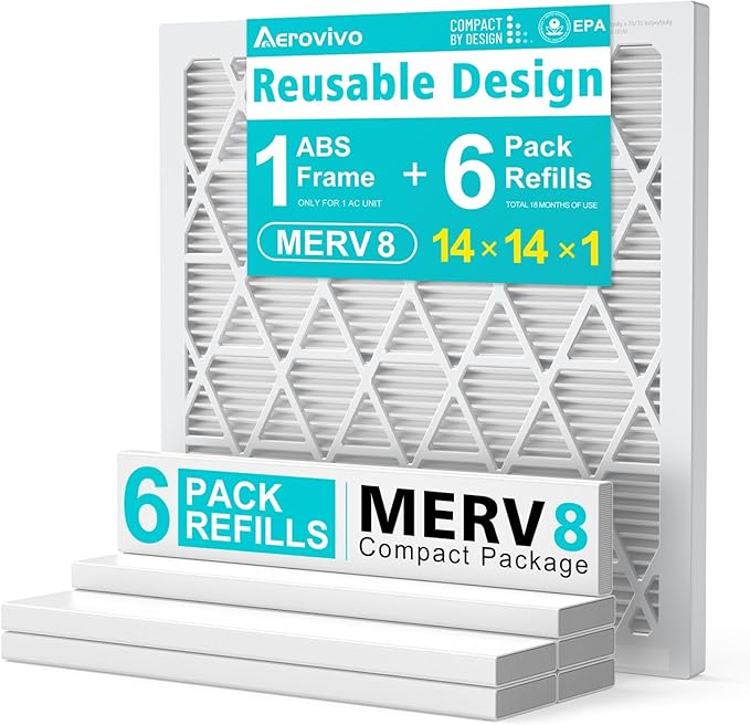 14x14x1 Refillable Air Filter Kit, MERV 8, 1 Reusable Frame ＆ 6 Refills by AErovivo