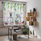 Spring Kitchen Curtains, Bicycles Botanical Leaves Rose Colorful Stripes Light - Image 6