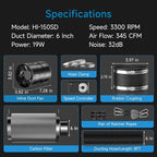 Hon&Guan 6" Air Filtration Kit: 6 Inch Inline Duct Fan - Image 7
