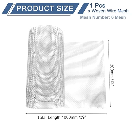 uxcell 6 Mesh 39" x 12" Woven Wire Mesh, 304 Stainless Steel Air Vent Filter - Image 2