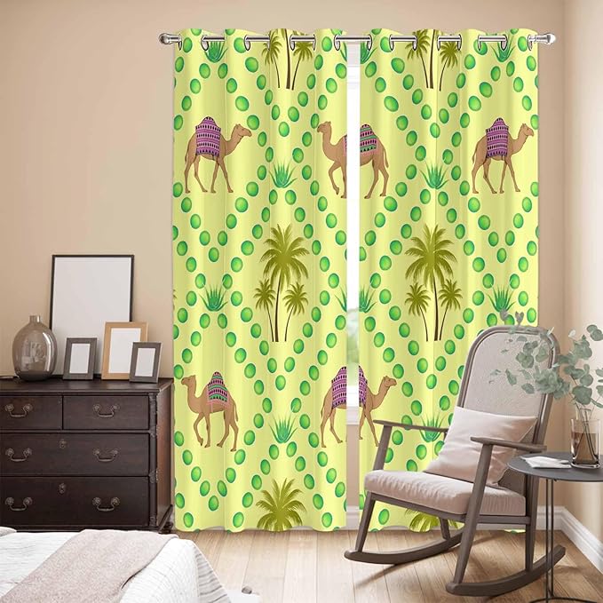 2 Panel Kitchen Cafe Curtains, Desert Sand Camels Sunlight Filtering Nature Air - Image 3