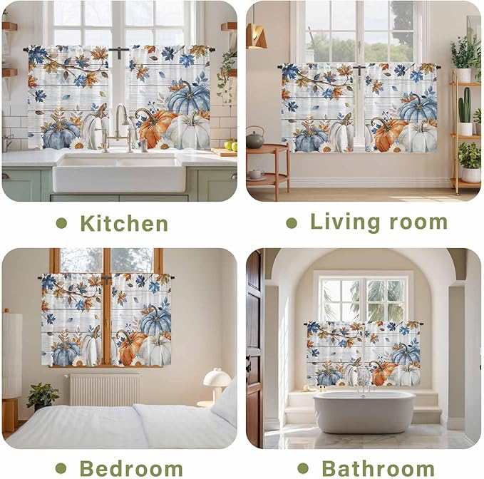 Thanksgiving Pumpkin Kitchen Curtains 54 Inch Long 2 Panel Set, Rod Pocket - Image 8