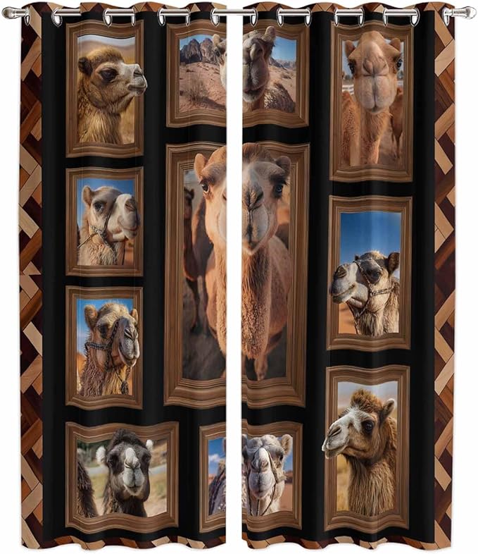 2 Panel Kitchen Cafe Curtains, Desert Camels Sunlight Filtering Nature Air by Hokiten