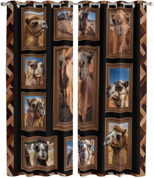 2 Panel Kitchen Cafe Curtains, Desert Camels Sunlight Filtering Nature Air by Hokiten