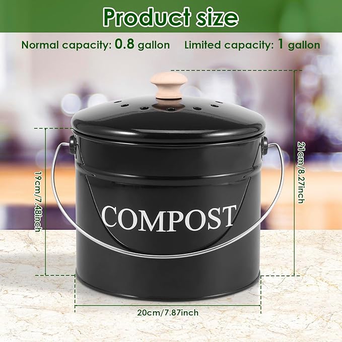 Kitchen Compost Bin 0.8 Gallon Metal Countertop Compost Bin - Image 2