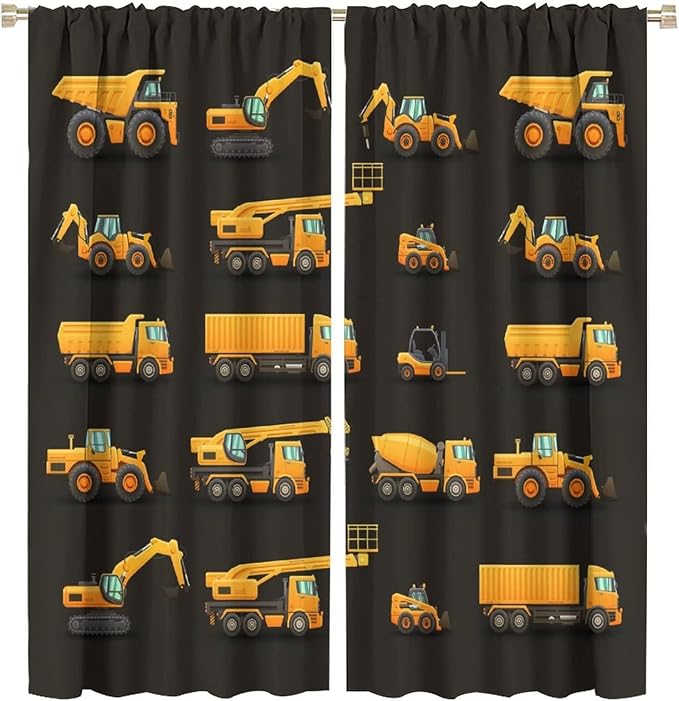 Kids Construction Window Curtains, Construction Machinery Equipment Mode of by SHElifestyle