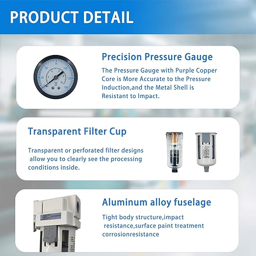 XingNEeng 1" NPT Compressed Air Filter Regulator Combo Piggyback, Water/Oil - Image 6