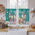 Spring Flowers Kitchen Curtains, Farmhouse Watercolor Teal Wood Grain Light by Unknown