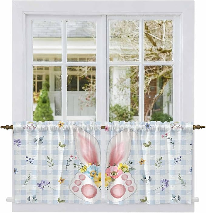 Easter Kitchen Tier Curtains 36 Inch Long 2 Panel Set, Rod Pocket Half Window - Image 2