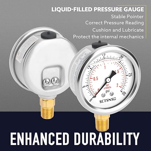 2-1/2" Dial Size, 0-30 Psi Low Pressure Gauge, Glycerin Liquid Filled, 1/4" NPT - Image 3