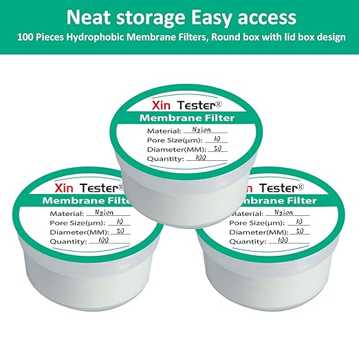 Xin Tester 100 Pieces Nylon Disc Membrane Filters, 50 mm Diameter, 10µm Pore - Image 6