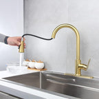 Gold Kitchen Faucet with Pull Down Sprayer Modern Stainless Steel High Arc - Image 2