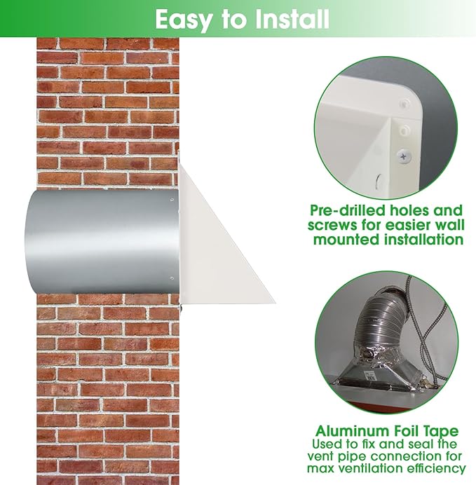 4Inch Dryer Vent Cover Outside, Exterior Vent Cover Dryer Wall Vent Exhaust - Image 6