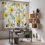 Yellow Daisy Kitchen Curtains, Farmhouse Country Flower Leaf Plant Wood Grain - Image 6