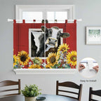 Cows Sunflowers Kitchen Curtains 45 Inch Length, Short Cafe Window Curtains Tab - Image 4