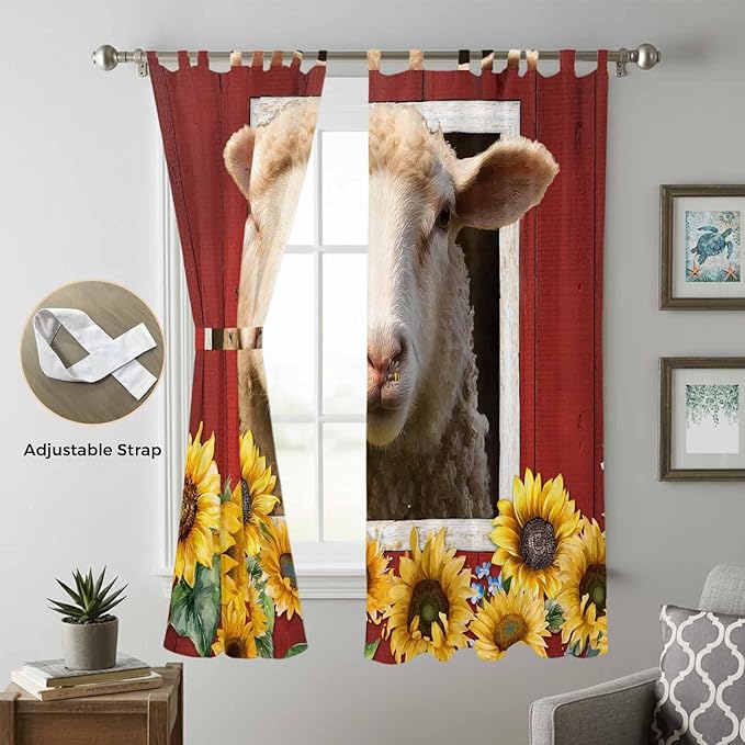 Sheep Sunflower Living Room Curtains 96 Inch Length, Window Curtains Tab Top - Image 5