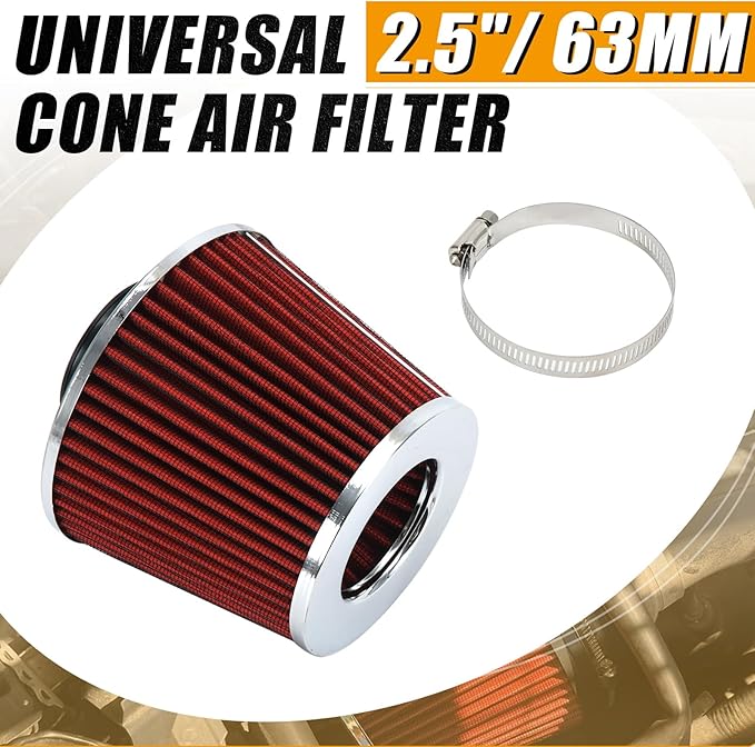 PTNHZ Universal Red 2.5" 63mm High Flow Cold Air Intake Cone Air Filter Power - Image 2