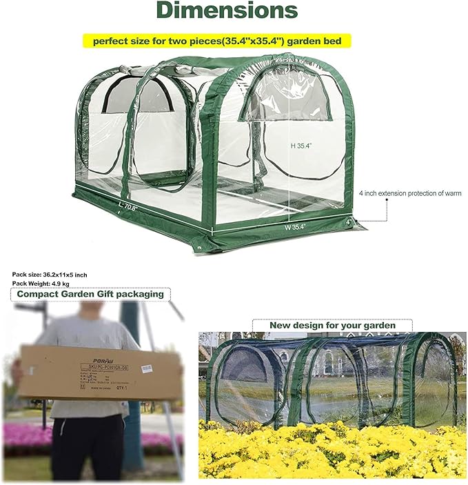 Porayhut Portable Greenhouse Tent, Easy Set-Up Gardening Flower House & Plant - Image 3