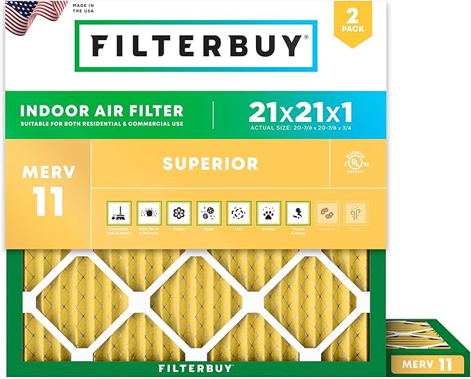 Filterbuy 21x21x1 Air Filter MERV 11 Superior Pet & Allergy Defense, by Filterbuy