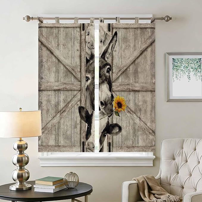 Funny Farm Animals Bathroom Curtains 63 Inch Length, Window Curtains Tab Top - Image 2