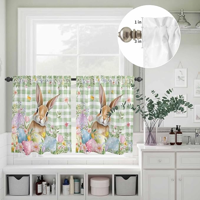 Kitchen Curtains Tiers and Valance Set of 3, Easter Light Filtering Window - Image 8
