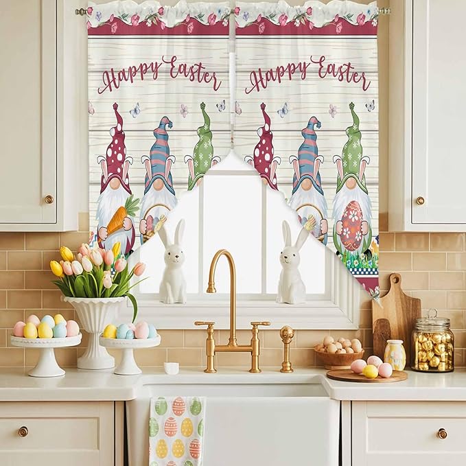 Swag Curtain, Happy Easter Gnomes by Chees+D+Zone