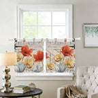 Retro Floral Kitchen Curtains 24 Inch Length, Small Window Curtains Tab Top - Image 2