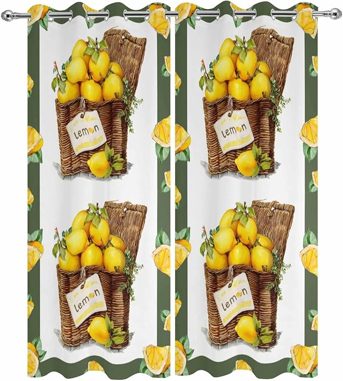 Lemon Outdoor Curtains for Patio Lemons in Baskets Summer Tropical Plants Green - Image 9