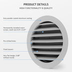 calimaero® WSGG 5" Inch Gray Round Metal Air Vent Grill Cover Flat Louver - Image 4
