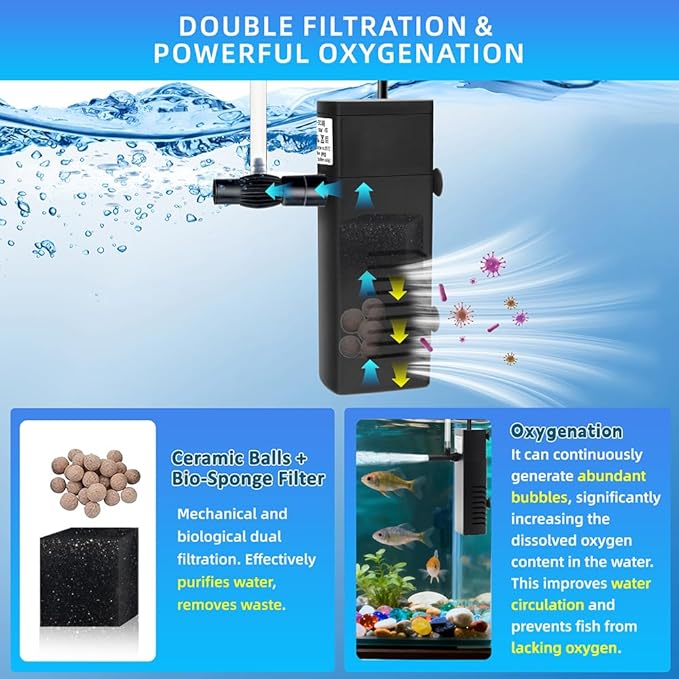 Submersible Internal Aquarium Filter Multiple Function Powerful Pump Fish Tank - Image 5