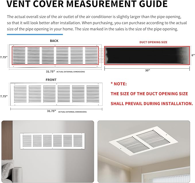 30x6 Return Air Grille, Air Return Vent Cover, Flat Vent Cover, Rejillas De - Image 4