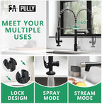 Pull Down Kitchen Faucet with Sprayer, Fapully Commercial Matte Black&Brushed - Image 4