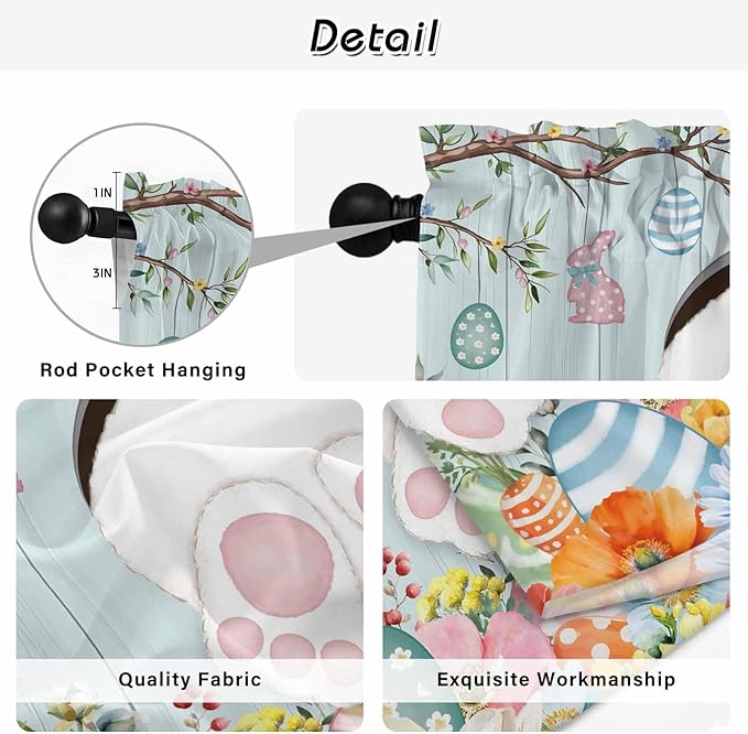 Easter Bunny Kitchen Curtains 45 Inch Long 2 Panel Set, Rod Pocket Window - Image 9