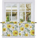 Yellow Daisy Tier Curtains, Farmhouse Country Flower Leaf Plant Wood Grain by Unknown