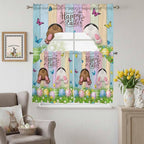 Swag Valance Curtains, Happy Easter Rabbit Butt Egg on Daisy Leaf Rod Pocket - Image 2