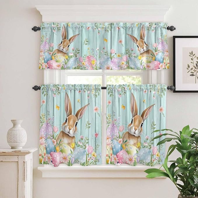 Kitchen Curtains Tiers and Valance Set of 3, Easter Light Filtering Window - Image 2