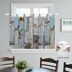 Blue Grey Wooden Kitchen Curtains 45 Inch Length, Short Cafe Window Curtains - Image 4