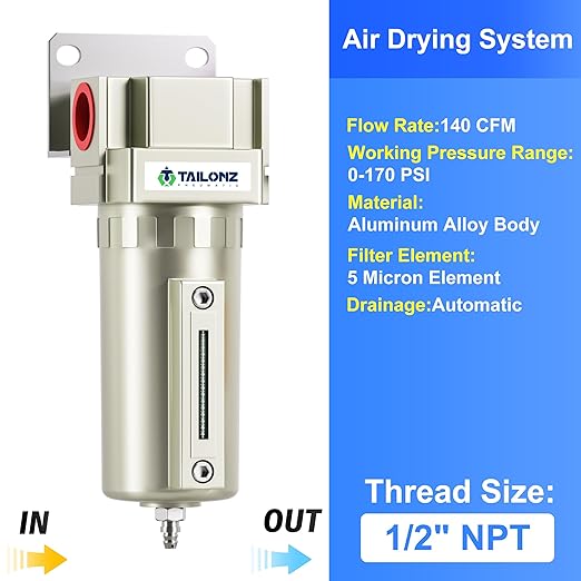 TAILONZ PNEUMATIC 1/2" NPT Industrial Grade Heavy Duty Particulate Air Filter - Image 9