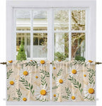 Spring Daisy Tier Curtains, Country Watercolor Flower Leaf Plant Light by Unknown