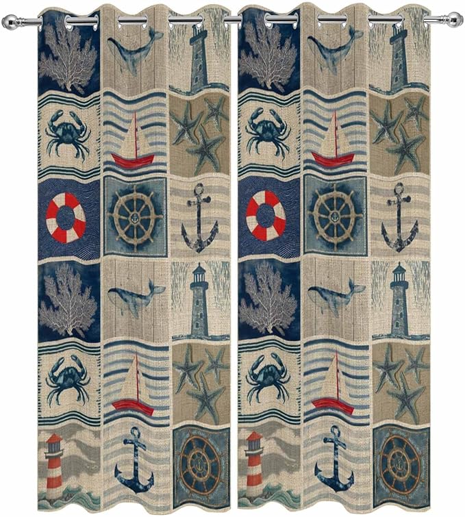 Oceans Outdoor Curtains for Patio Shell Starfish Whales Summer Vintage - Image 9