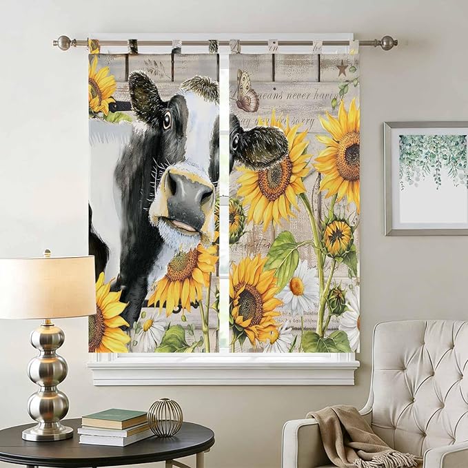 Yellow Sunflowers Living Room Curtains 84 Inch Length, Window Curtains Tab Top - Image 2