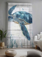 Sheer Curtains 84 Inches Long, Teal Green Ocean Turtle Semi Sheer Curtains - Image 2