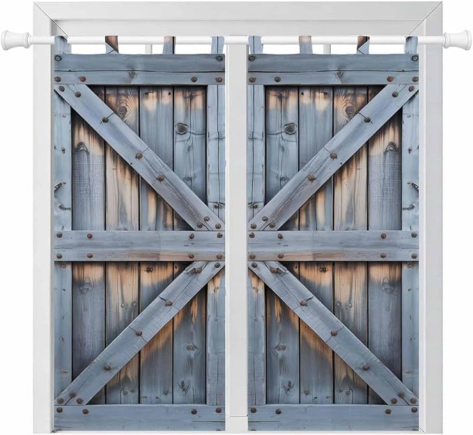 Farmhouse Wood Grain Bathroom Curtains 63 Inch Length, Window Curtains Tab Top by Unknown