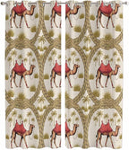 2 Panel Kitchen Cafe Curtains, Camels Palm Trees Sunlight Filtering Nature Air by Hokiten