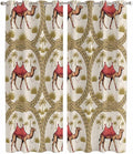 2 Panel Kitchen Cafe Curtains, Camels Palm Trees Sunlight Filtering Nature Air by Hokiten