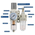 1/4" NPT Compressed Air Filter Regulator Lubricator Combination Water/Oil Trap - Image 2