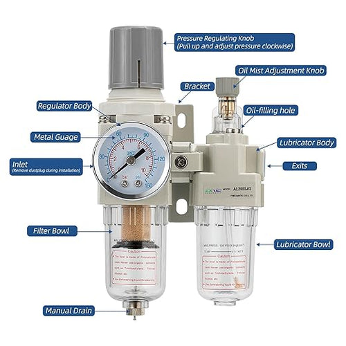 1/4" NPT Compressed Air Filter Regulator Lubricator Combination Water/Oil Trap - Image 2