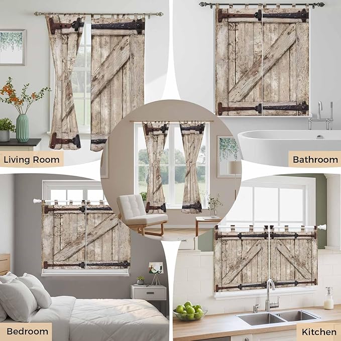 Farmhouse Wood Grain Bedroom Curtains 63 Inch Length, Window Curtains Tab Top - Image 7