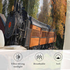 Steam Train Sheer Curtains 96 Inch Length Railroad Country Barn Rustic Trees - Image 2